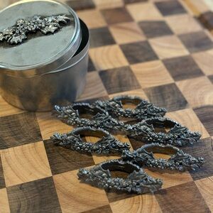 Vintage Metzke Pewter Holiday Napkin Rings Set